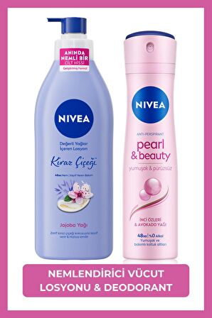 Nivea Kadın Sprey Deodorant Pearl&Beauty 150ml, Kiraz Çiçeği Nemlendirici Vücut Losyonu 400ml