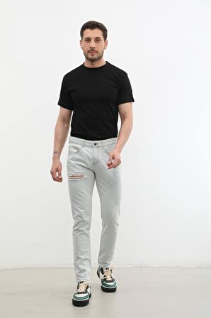 Erkek Yırtık Detaylı Slim Fit Jean Pantolon