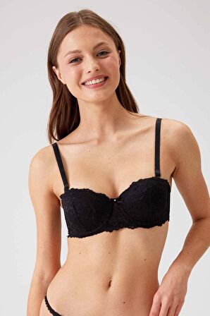 2'li Ekonomik Paket Siyah 6203-2 Pisa Balenli Destekli Straplez Dantelli Sütyen Set