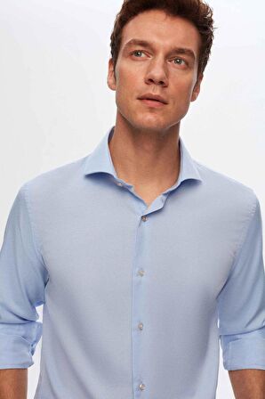 Ds Damat Slim Fit Mavi İtalyan Yaka Armürlü Gömlek 2HF02ORT3185 2HF02ORT3185