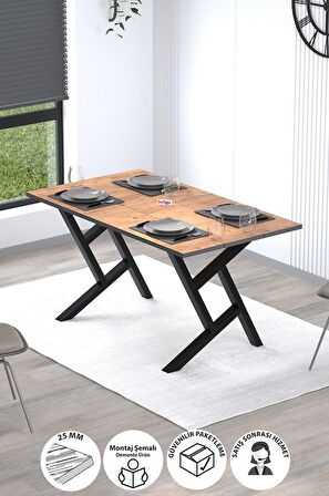 Bofigo Yemek Masası Metal Ayaklı Mutfak Masası Luna  85 x 150 Cm Yıldız Ayaklı Çam