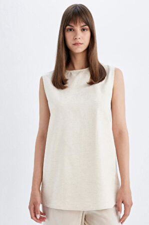 DeFacto Regular Fit Bisiklet Yaka Pamuklu Kolsuz Basic Düz Tunik D2953AX24HSER234