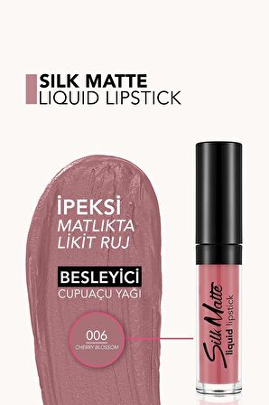 Kadife Dokulu Likit Mat Ruj - Silk Matte Liquid Lipstick - 006 CHERRY BLOSSOM - 8690604397358