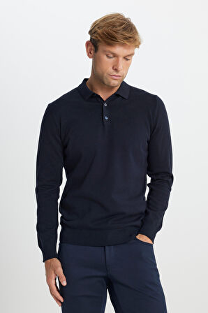 Pamuklu Standart Fit Normal Kesim Polo Yaka Triko Kazak
