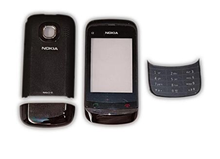 Nokia C2-02  Kapak Nokia C2-02  uyumlu Siyah ön Kapak Arka Kapak ve Tuş Takımı