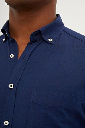 Lacivert Slim Fit %100 Pamuk Gömlek | XS