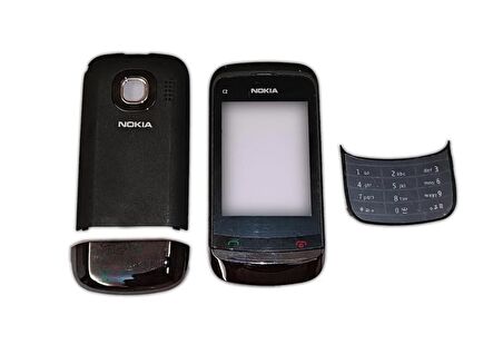 Nokia C2-06  Kapak Nokia C2-06 uyumlu Siyah ön Kapak Arka Kapak ve Tuş Takımı