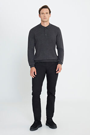 Erkek Antrasit-melanj Tüylenme Yapmayan Anti Pilling Kumaş Standart Fit Polo Yaka Triko Kazak