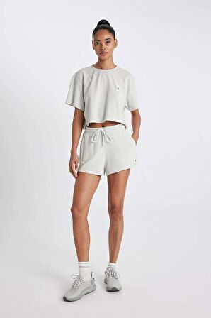 DeFactoFit Cropped Fit Bisiklet Yaka Sporcu Ribana Kısa Kollu Tişört A9916AX24SMGR294