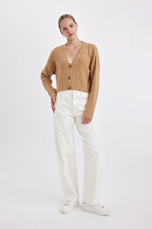 DeFacto Regular Fit V Yaka Basic Düz Düğmeli Triko Hırka R1389AZ24WNBN268