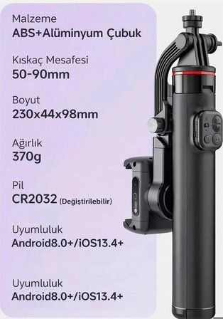 C22 Akıllı Yüz Takip Özellikli Kameralı Kumandalı Canlı Yayın Selfi Çubuğu Gimbal Tripod