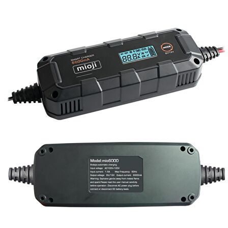 Mioji Mio 6000 6A 6V ve 12V Araba Şarj, Akü Bakım, Damlama Şarj Cihazı ve Motosiklet, ATV, Lityum ve Derin Döngülü Aküler için Kükürt Giderici Akıllı Araç Akü Şarj Cihazı