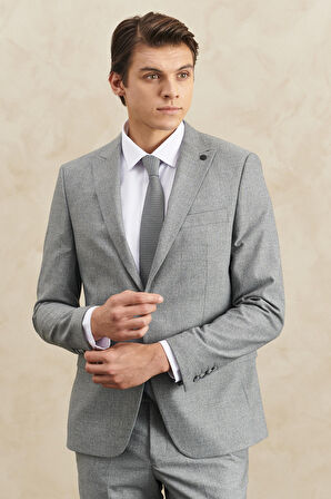 Erkek Gri Ekstra Slim Fit Dar Kesim Kırlangıç Yaka Desenli Takım Elbise