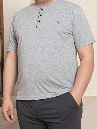 Erkek Geniş Kalıp %100 Pamuk Kısa Kol Cepli Büyük Beden Pijama Takımı