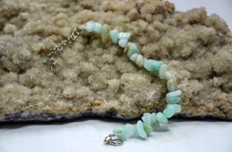 Metal Zincirli Natural Kesim Aquamarin Doğaltaş Kadın Bileklik