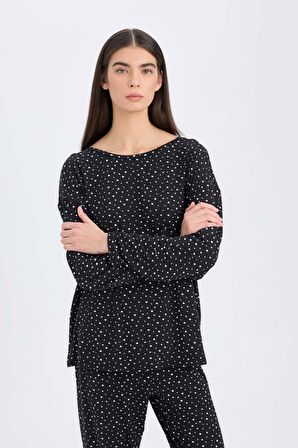 DeFacto Pijama Takımı Softshell Uzun Kollu Üst Beli Lastikli Uzun Altı-Fall in Love D9183AX24WNBK81