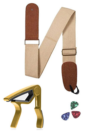 Midex HG22C Krem Renk Gitar Omuz Askısı Metal Siyah Capo Pena Paketi