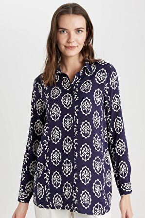 DeFacto Loose Fit Desenli Uzun Kollu Gömlek Tunik T0609AZ24SPNV42