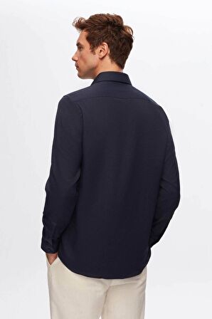 Ds Damat Slim Fit Lacivert İtalyan Yaka Armürlü Gömlek 2HF02ORT3185 2HF02ORT3185