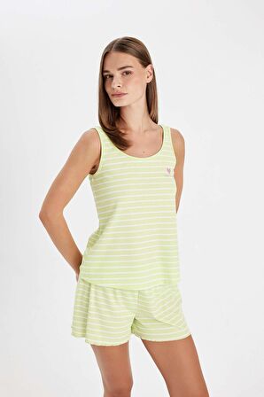 DeFacto Pijama Takım Çizgili Ribana Askılı Beli Lastikli Şort Altı-Fall in Love D3184AX24HSGN404