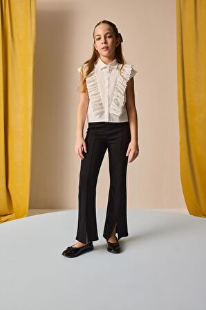 DeFacto Kız Çocuk 23 Nisan Çocuk Bayramı Flare Fit Yırtmaçlı Pantolon B6893A825SMBK81