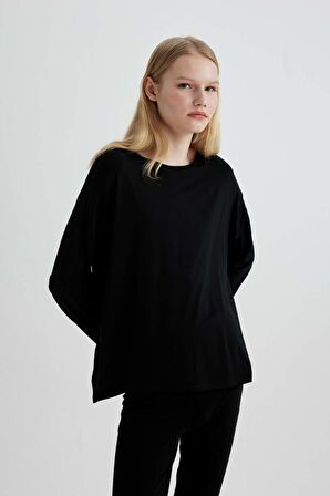 DeFacto Regular Fit Bisiklet Yaka Uzun Kollu Casual Pijama Üstü-Fall in Love C3556AX24SPBK81