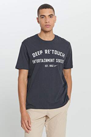 Comfort Fit Rahat Kesim %100 Pamuk Baskılı Bisiklet Yaka Tişört