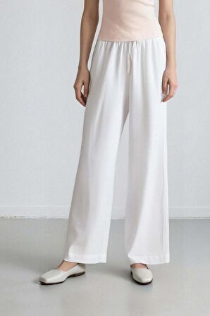 DeFacto Wide Leg Çift Cepli Yüksek Bel Geniş Paça Beyaz Palazzo Pantolon F2662AX25SMWT34