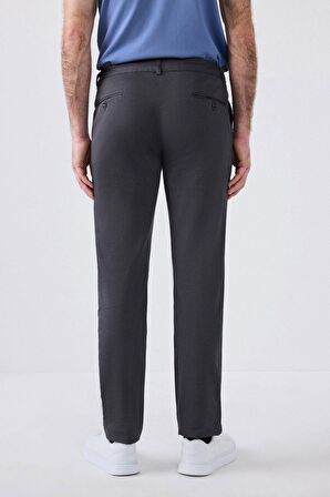Slim Fit Antrasit Armürlü Yan Beli Lastikli Esnek Likralı Yandan Cepli Chino Pantolon 2HCC3ORT20001