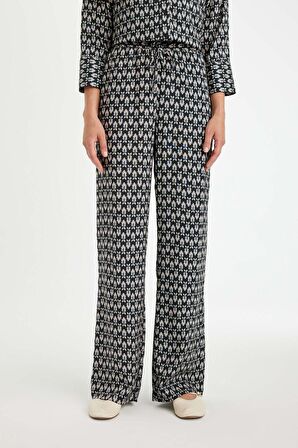 DeFacto Rahat Pantolon Wide Leg Geniş Bol Paça Desenli Yüksek Bel C4042AX24AUNV30