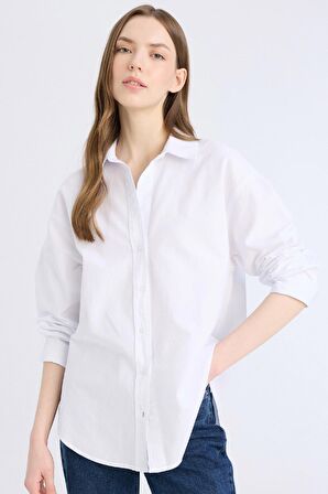 Oversize Geniş Kalıp Basic Düz Oxford Uzun Kollu %100 Pamuk Gömlek