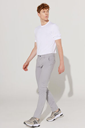 Erkek Gri Slim Fit Dar Kesim Pamuklu Esnek Rahat Chino Pantolon