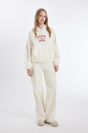 Yılbaşı Temalı Coool Loose Fit Slogan Desenli Polar Sweatshirt