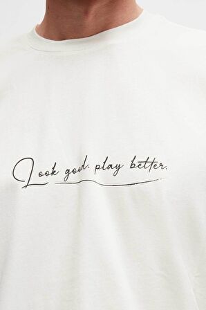 Oversize Beyaz Baskılı %100 Pamuk T-shirt 2EC14ORT05211