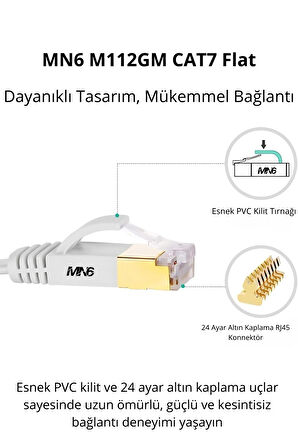 MN6 M112GM Flat Cat7 Kablo/20 METRE/10GBPS-600MHZ-RoHs Sertifikalı/Cat7 Ethernet Kablosu