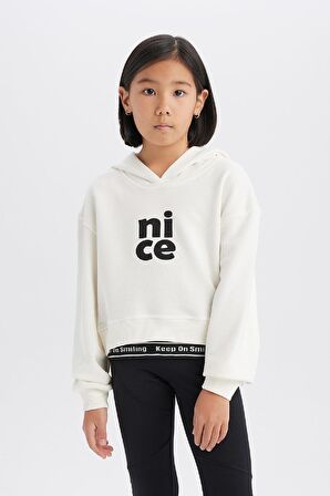 DeFacto Kız Çocuk Relax Fit Kapüşonlu Baskılı Sweatshirt E0462A825SPER85