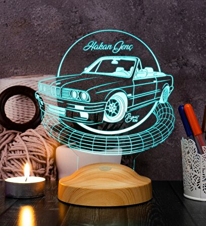 Klasik Bmw E30 cabrio, Bmw Logolu Hediye 3D Led Lamba