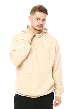 defy's Erkek Oversize Kapüşonlu Sweatshirt Bej Melanj