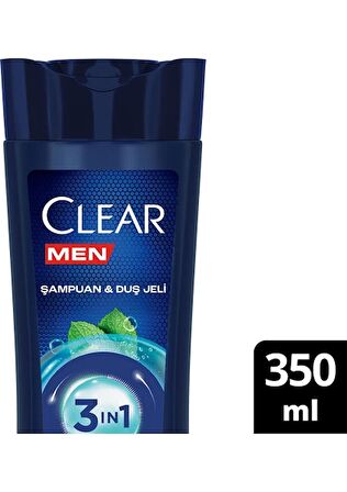 Clear Men 3 In 1 Şampuan & Duş Jeli Ferahlatıcı Mentol Saç Yüz Vücut Için 350 ml x 3 Adet