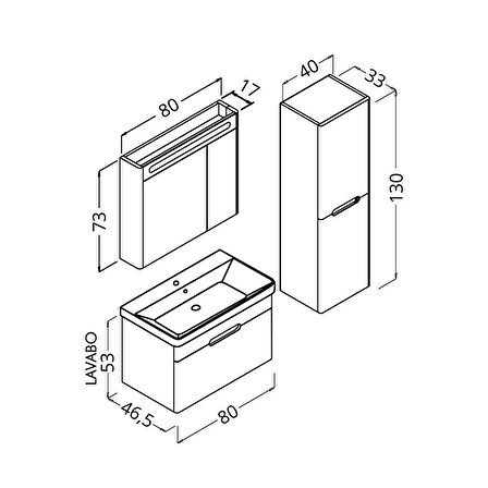 OLIMPIA 80 CM BANYO DOLABI  ANTRASİT / BEYAZ - BOY DOLAP DAHİL