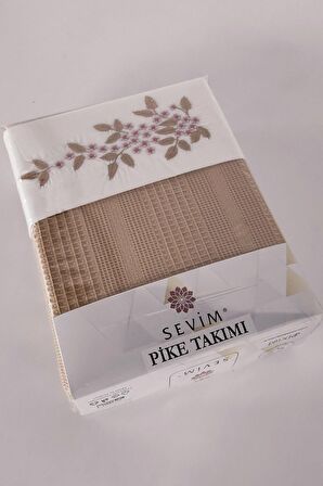 Sevim Çift Kişilik 4 Parça Pike Takımı Çeyizlik, Legacy - Bej