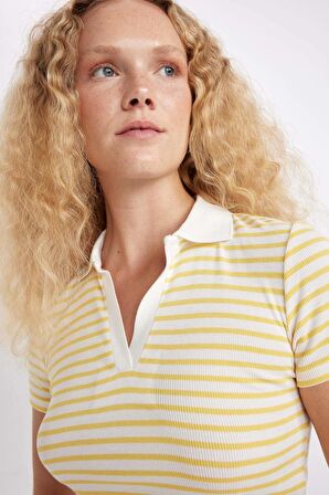 DeFacto Fitted Polo Yaka Fitilli Kaşkorse Kısa Kollu Tişört A0380AX24SMYL155