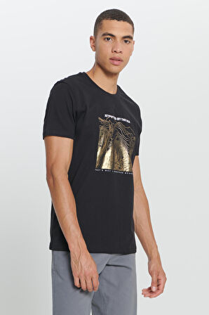 Standart Fit Normal Kesim %100 Pamuk Baskılı Bisiklet Yaka Tişört