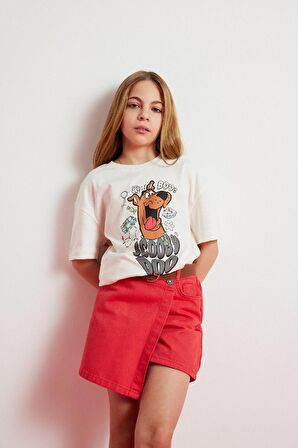 DeFacto Kız Çocuk Scooby Doo Oversize Geniş Kalıp Bisiklet Yaka Kısa Kollu Tişört E0484A825SPER99