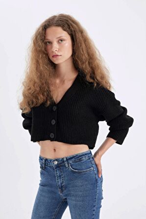 DeFacto Regular Fit V Yaka Basic Düz Düğmeli Triko Hırka U2052AZ24AUBK56