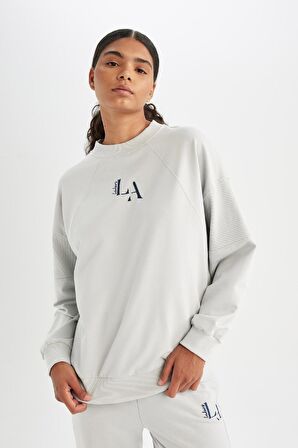 DeFactoFit NBA Los Angeles Lakers Oversize Geniş Kalıp Bisiklet Yaka Sweatshirt C8103AX24AUGR519