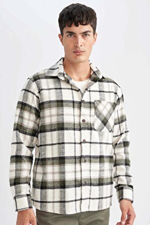 DeFacto Regular Fit Polo Yaka Kareli Uzun Kollu Gömlek D1659AX24AUKH206