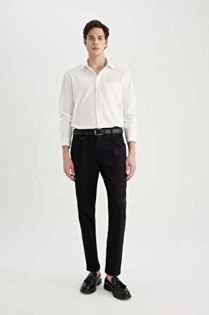 DeFacto Twill Yazlık Kumaş Pantolon Tapered Fit Normal Kesim Cepli Basic Düz Keten Karışımlı Duble Paça B6585AX24SPBK27