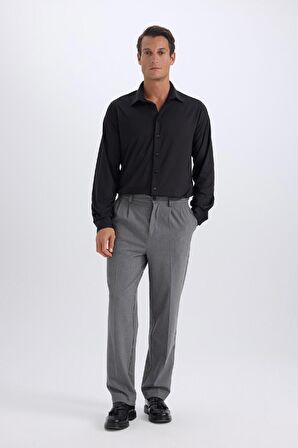 DeFacto Slim Fit Dar Kesim Polo Yaka Uzun Kollu Siyah Gömlek D4525AX24AUBK27
