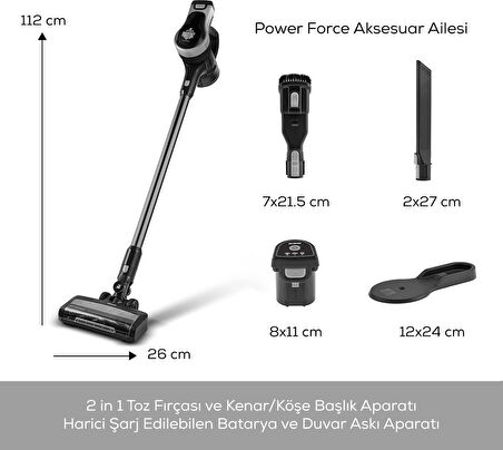 Karaca Vantuz Power Force Max 2 in 1 Şarj Edilebilir Dik Süpürge Silver